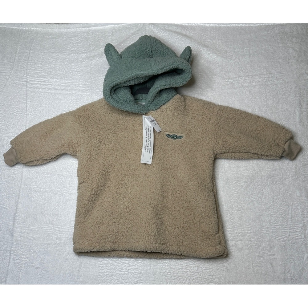 Gap Star Wars Grogu Sherpa Hoodie Toddler 4Y Tan Green Ears 516053-00-1